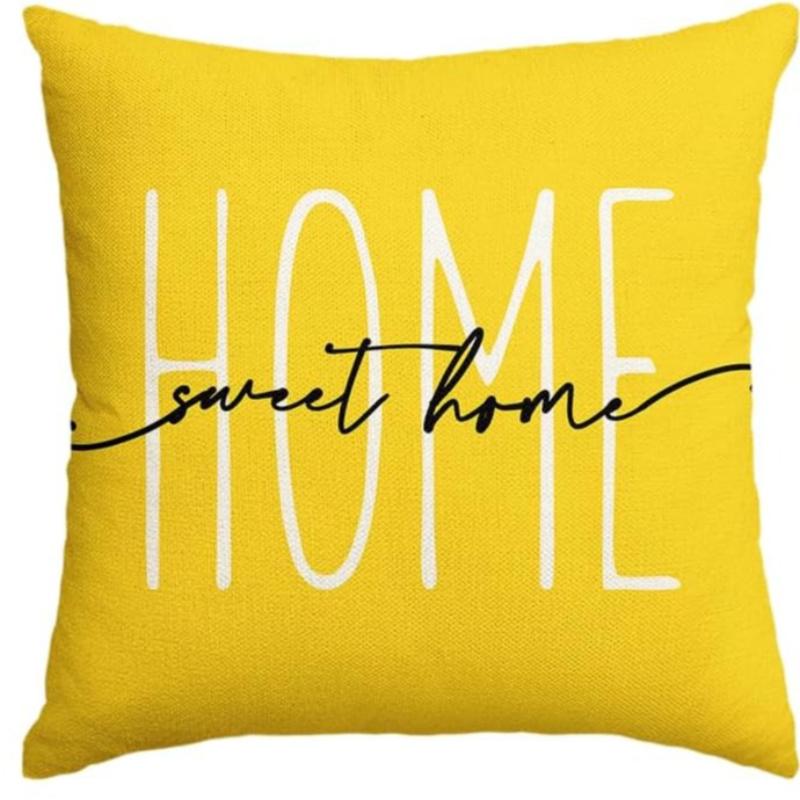 Home Sweet Home Spring Summer Polyest Yellow Pillow Covers Decorative Cushion Cover For Sofa Couch Bed Living Room Bedroom Decor
