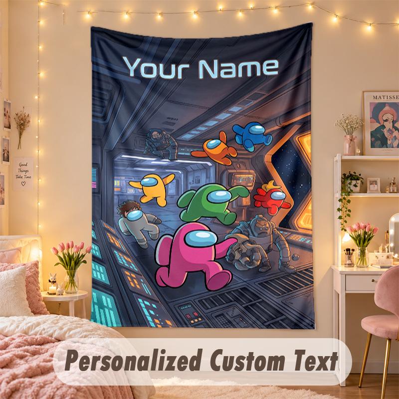 Custom Personalized Tapestry,Among Us Print Custom Name Text Wall Art Hanging for Bedroom