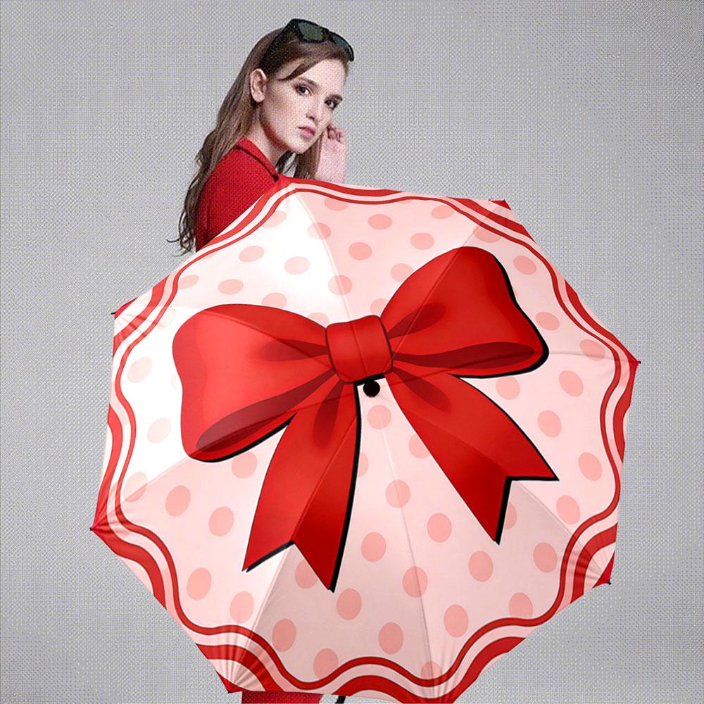 Retro Round Red Bow Polka Dot Pink Unique Print Folding Umbrella