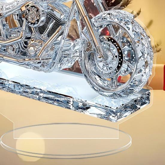 Faux Crystal Acrylic Motorcycle Ornament 2D Flat Clear Motorbike Table Sign with Base Home Office Desktop Bookshelf Decoration