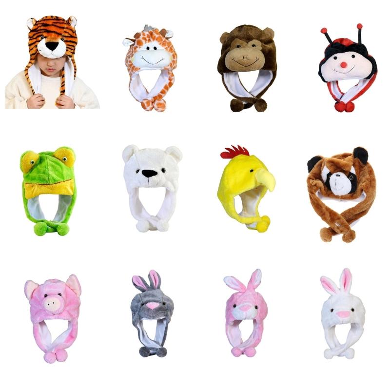 Kids Animal Hat Bomber Hat Trapper Hat Animal Earflap Hat Drama Props For Kid Rabbit Pig Raccoon Rooster Frog