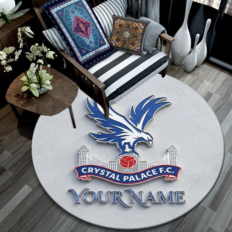 Custom Name Crystal Palace F.C.2 Round Area Rug,Carpet Rug for Living Room Bedroom Sofa Playroom Decor,Non-slip Floor Mat