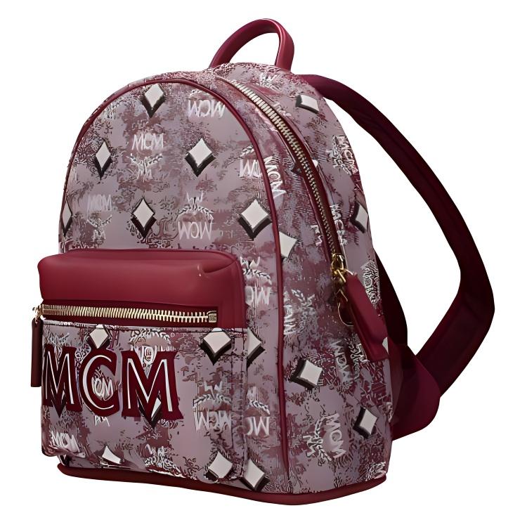 MCM Burgundy Gradient Visetos Monogram Backpack with Large 3D Logo for Daily & Street Style Use