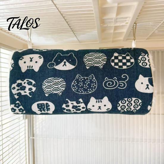 Túnel Acogedor para Mascotas Cama para Hámster, Túnel Escondite para Cobayas, Estampados Lindos de Gatos, Escondite Colgante Lavable Forrado de Felpa, Accesorio para Jaula para Petauro del Azúcar