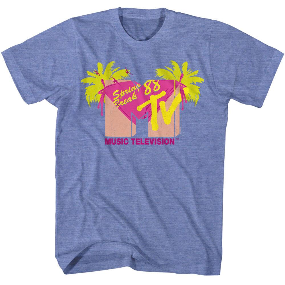 MTV Music Television Men039;s T Shirt 1988 Spring Break Logo Heather Blue SM2XL Unisex T-Shirt L