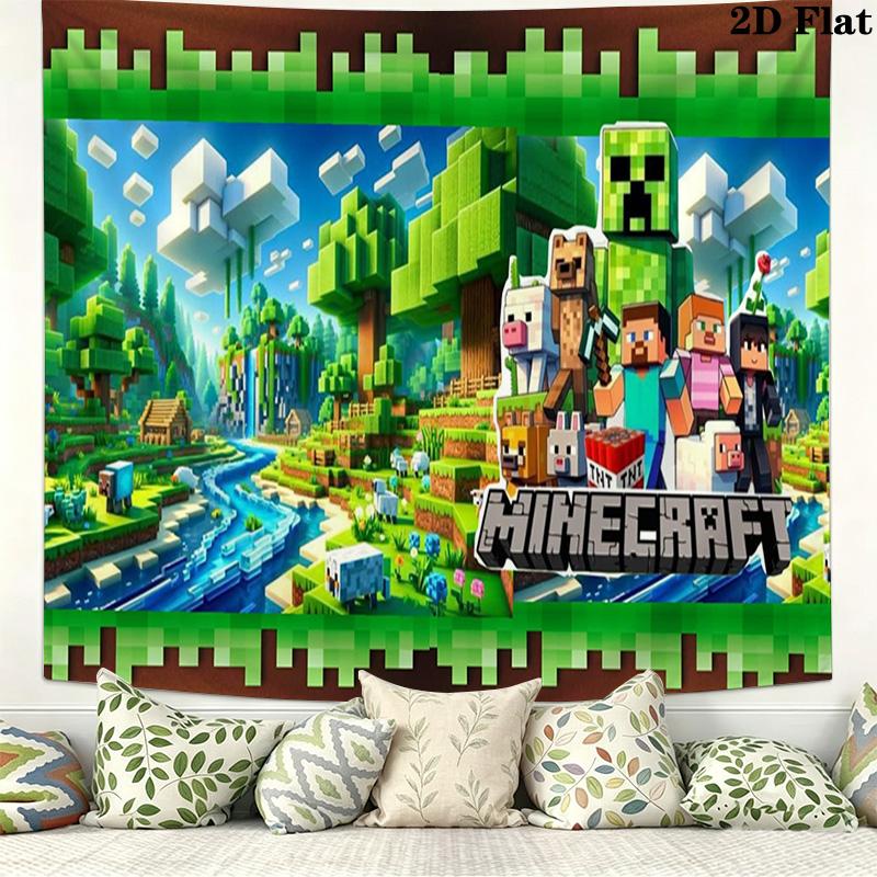 Mine World Building Wall Tapestry Aesthetic Wall Hanging Printed Fabric Blanket Decorative Tapestries for Bedroom Living Room Home Decor