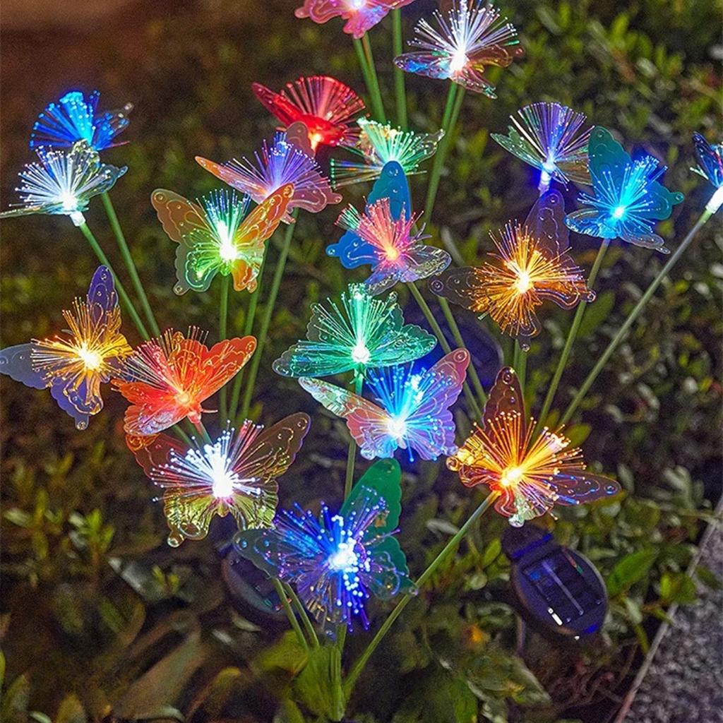 2PCs  Solar Butterfly Flower Stake Lights 10/8/6 Head 2 Modes Steady Flash Waterproof Outdoor Garden Yard DIY Decor Lamp