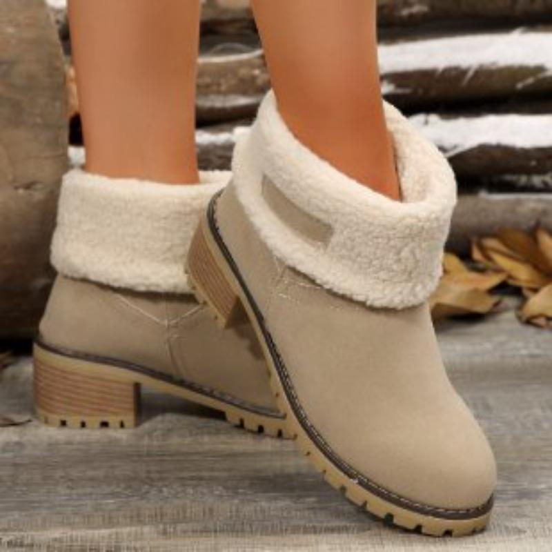 New Low-top Boots with Fleece, Large-sized, Thick-heeled Student Casual Flat Women's Boots and Shoes