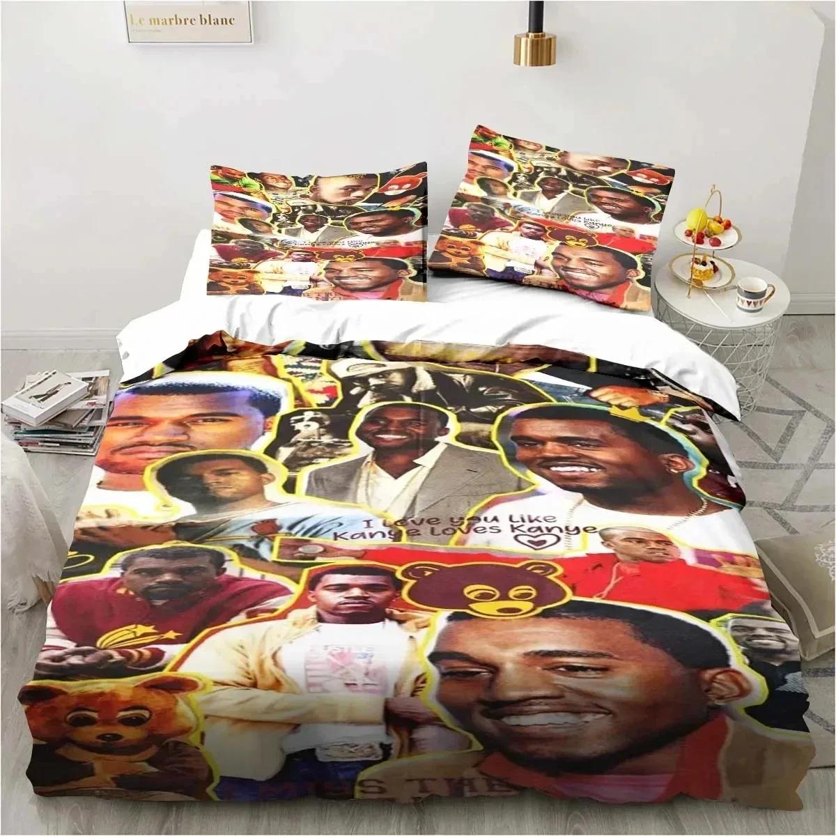 

Comforter Rapper Kanye West Bedding Set Printed Bed Set With Bed Soft Queen King Size Bedclothes Home Boys Adult Comforter (quilt)-EU Single(135*200cm)3pcs