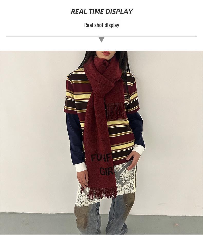 Celebrity-Inspired Women's Autumn & Winter Jacquard Wool Scarf with Tassels