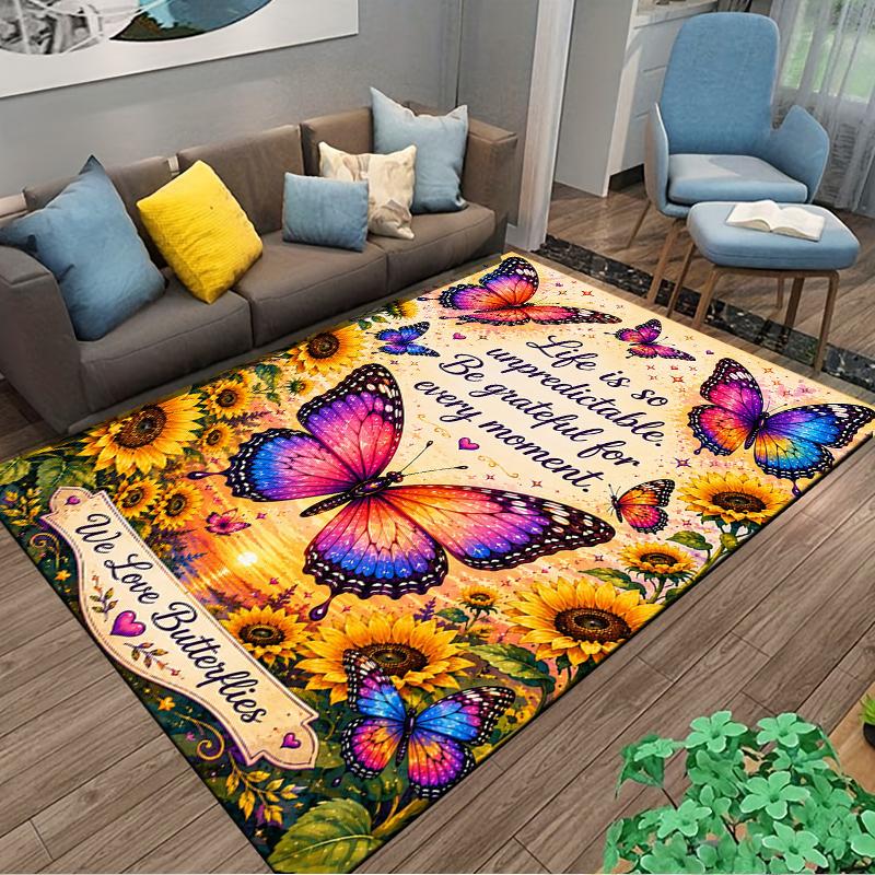Butterfly Design Carpet Set with Quotes Carpet Set (1 Duvet Cover, 2 Pillowcases, Duvet Not Included)