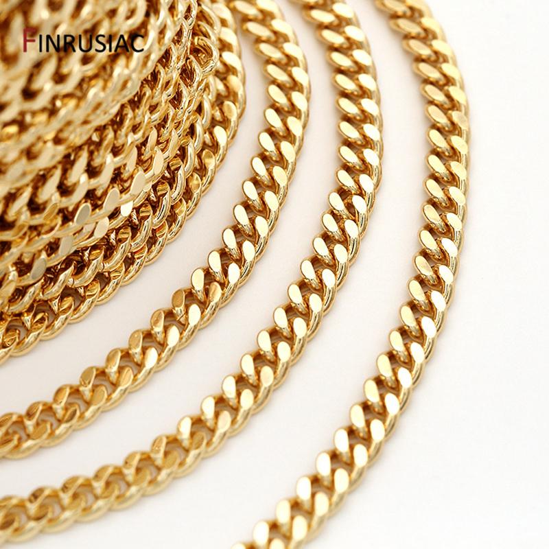 Trendy 14K Gold Plated Brass 7mm Width 3mm Thick Chain Cuban Chain Link For Jewelry Making DIY Necklace Bracelet Chains Findings