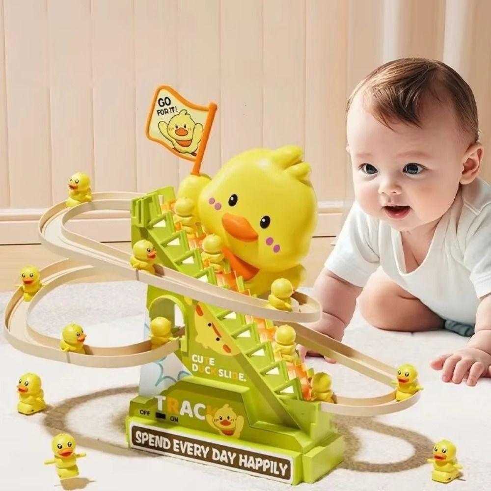 Cartoon Electric Duck Track Toys Cute Interactive Escalator Toy Duck Roller Coaster Toy Children