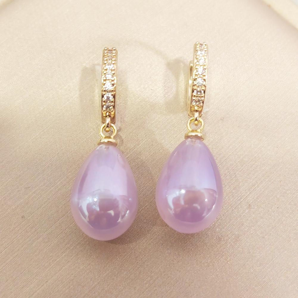 New Shiny Purple Drop Shape Imitation Pearls Dangle Earrings for Women Fashion Zircon Earring Jewelry Wedding Accessories