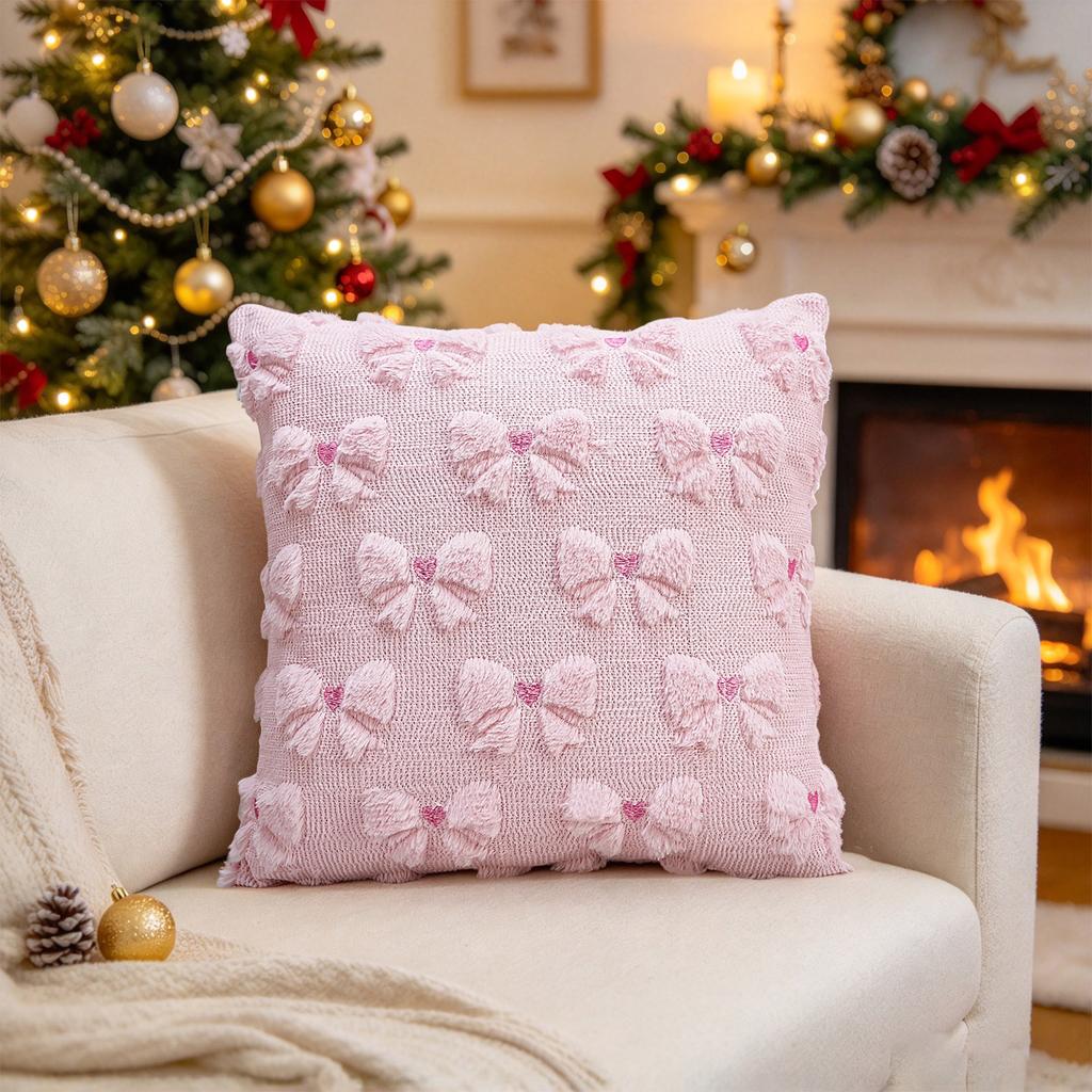 Christmas Tree Heart and Embroidered Throw Cover for Sofa Couch Living Room Decor