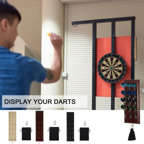 Wall Mounted Dart Holder Wooden Dart Caddy 12 Tip Dart Stand Display Rack with Metal Hook And Accessory Storage Bag