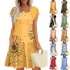 Summer Dresses For Women Loose Square Neck Cap Sleeve Casual Beach Vacation Tshirt Dress Sundresses With Pockets