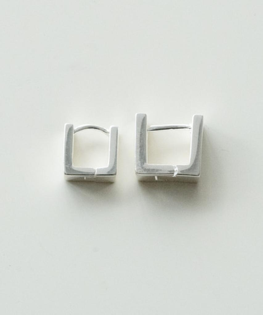 Alleun Silver 925 Square Short One-Touch Silver Ring Earrings