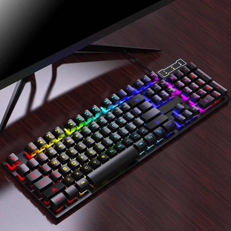 Corded 104 Key Full Size Gaming Keyboards Featuring Lighting and Ergonomic for Comfortable Use