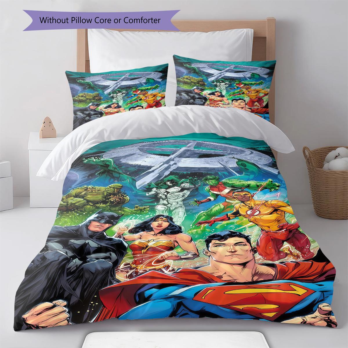 

DC League Bedding Quilt Set Quilt Cover Pillowcase Home Decoration Birthday Gift (1 * duvet cover + 2 * pillowcase, without core) 135x200cm