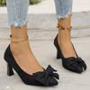 Suede Stiletto High Heels Women Spring New Temperament Pointed Toe Shallow Bow Non-Tired Foot Non-Slip High Heels