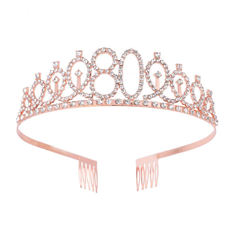 Birthday Party Crown Headband Rhinestone Crown Hair Accessories First Year Number Birthday Cake Ornaments Alloy Headband