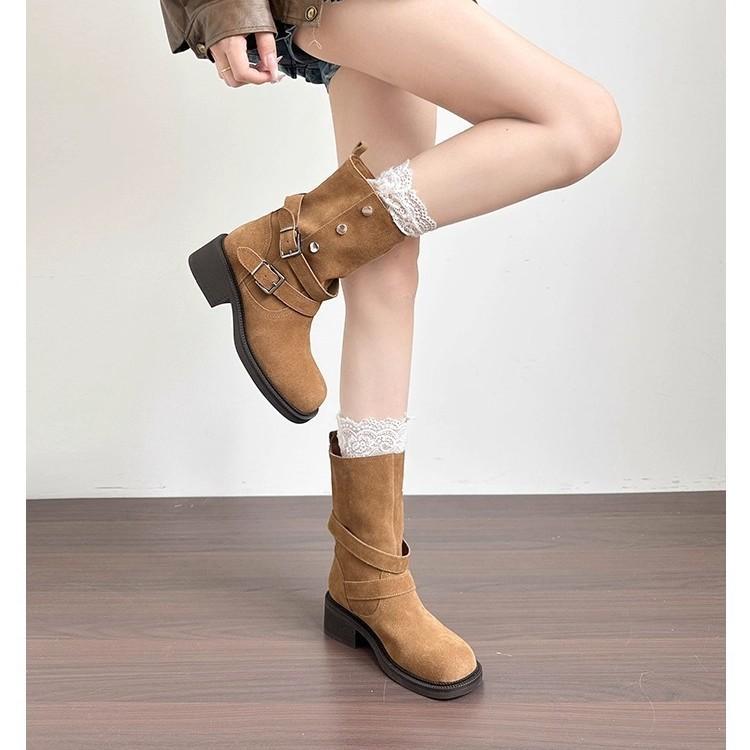 Belt Buckle Maillard Fold Two Wear Platform Short Boots Women's 2025 New Autumn and Winter Retro Slimming and Heightening Martin Boots