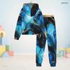 Kids Boys Girls Marble Printed Hooded Two Piece Set Long Sleeve Sweatshirt And Cuffed Pants Blue Black Gold