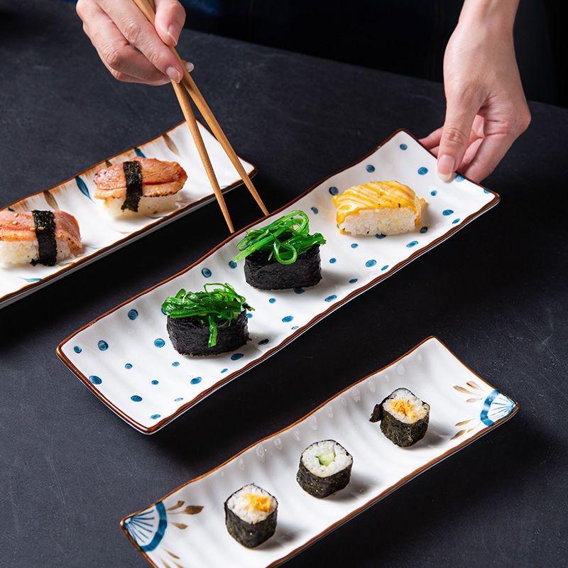 Rechteckige Keramikplatte im japanischen Stil, Sushi-Snack-Dessert-Serviertablett für Frühstück & Haushaltsgeschirr
