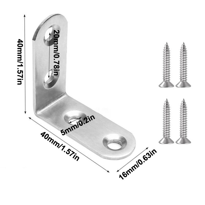 Stainless Steel L Brackets Right Angle Corner Brace for Shelves Wood Furniture Chair Drawer with Screws Home Improvement