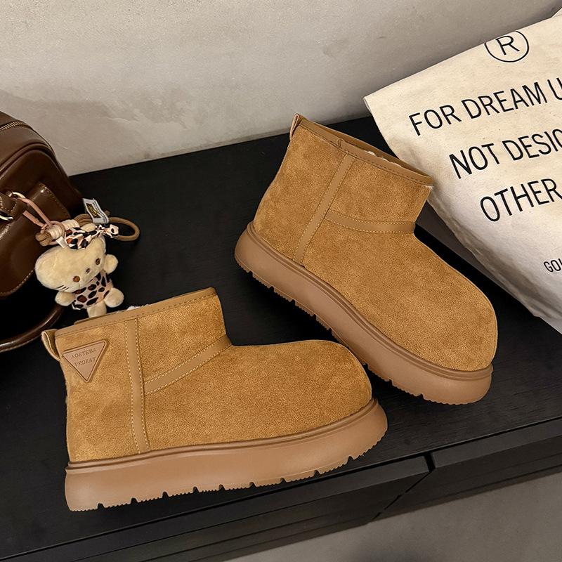 Fur Integrated Thick-soled Big-headed Snow Boots Women's 2025 New Winter Velvet Thickened Warm Snow Cotton Shoes Women