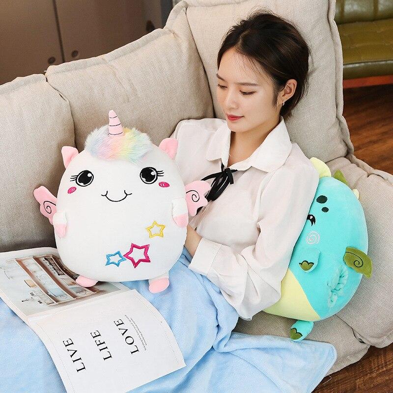 1pc 30cm Soft Animal 3 In 1 Pillow With Blanket Kawaii Plush Dinosaur Unicorn Elephant Cat Toy Stuffed Handwarmer For Children