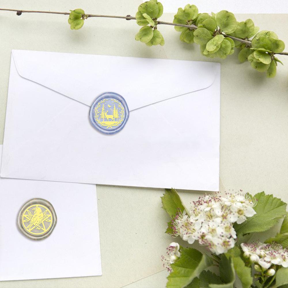 Moon and Animals Wax Seal Stamps Brass Head Moon Lanterns Pattern 0.98" Removable Round Wax Sealing Stamp Heads For Decorating