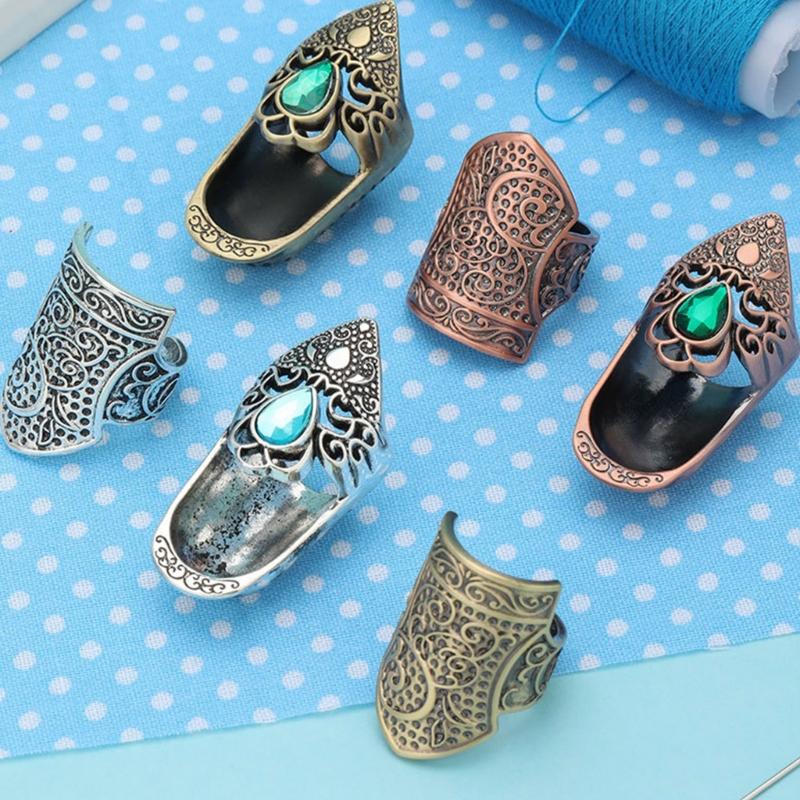 2Pcs Retro Metal Thimble Finger Tip Protector Ergonomic Finger Guards For Adult Beginner Hand Sewing Quilting Embroidery