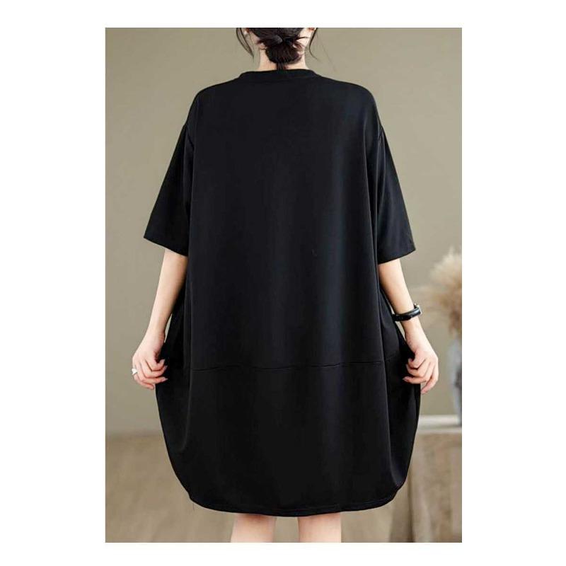 Pleated Three-dimensional Flower Short-sleeved T-shirt Dress Summer Light Luxury French Loose Chic Dress