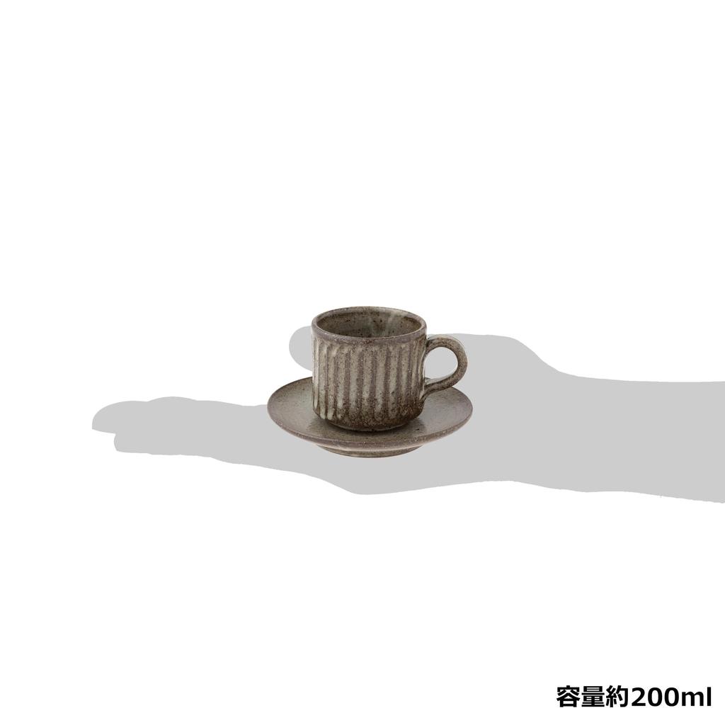 Marui Seito Shigaraki Ware Hechimon Cup & Saucer, 200ml Capacity, Ash Glaze Carving, Brown, MR-3-4387