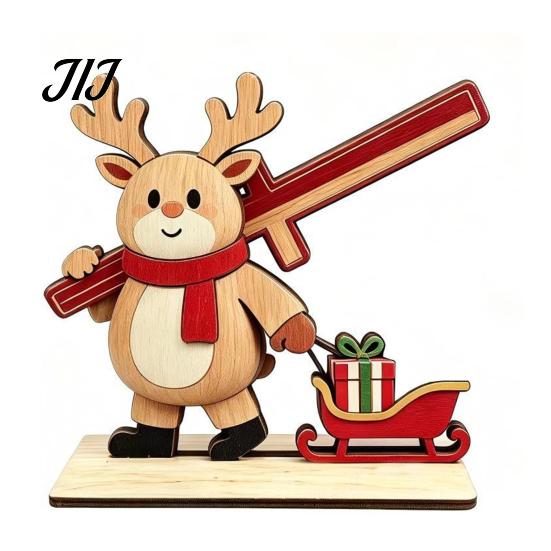 DIY Spliced Wooden Craft Christmas Tabletop Ornament, Cute Elk/Santa Claus/Snowman Desktop Rustic Elk Santa Snowman Ornaments Decorations for