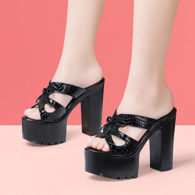 High Heels 14cm Thick Heel Women's Cool Slippers 2025 Summer Thick Sole Platform Height Increasing Fish Mouth Straight Drag