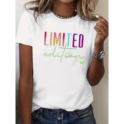 Europäische Größen Limitierte Auflage Bedrucktes Kurzarm-T-Shirt, Rundhalsausschnitt Komfort Passform, Leicht locker, Große Größen Damen Sportliches Freizeit-T-Shirt