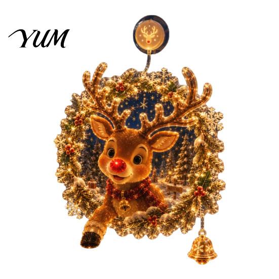 Hanging Glass Window Light Christmas Suction Cup Light, 7.8-Inch Double-Layer Warm LED Tree Battery Powered for Holiday Windows, Doors Festive
