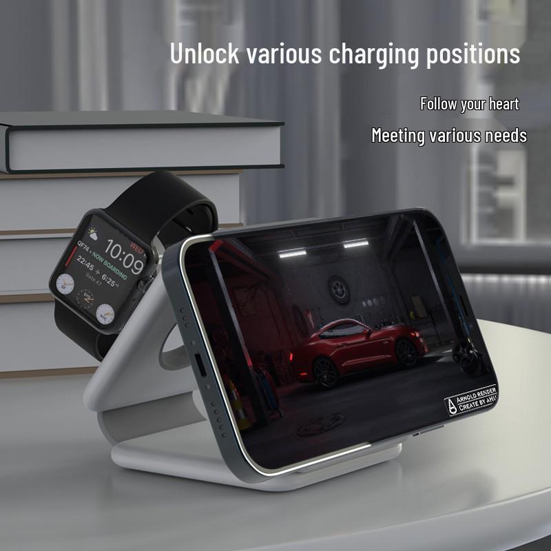 15W Magnetic Wireless Charger: Apple Fast Charging for Earphones, Watch, Phone with Folding Stand