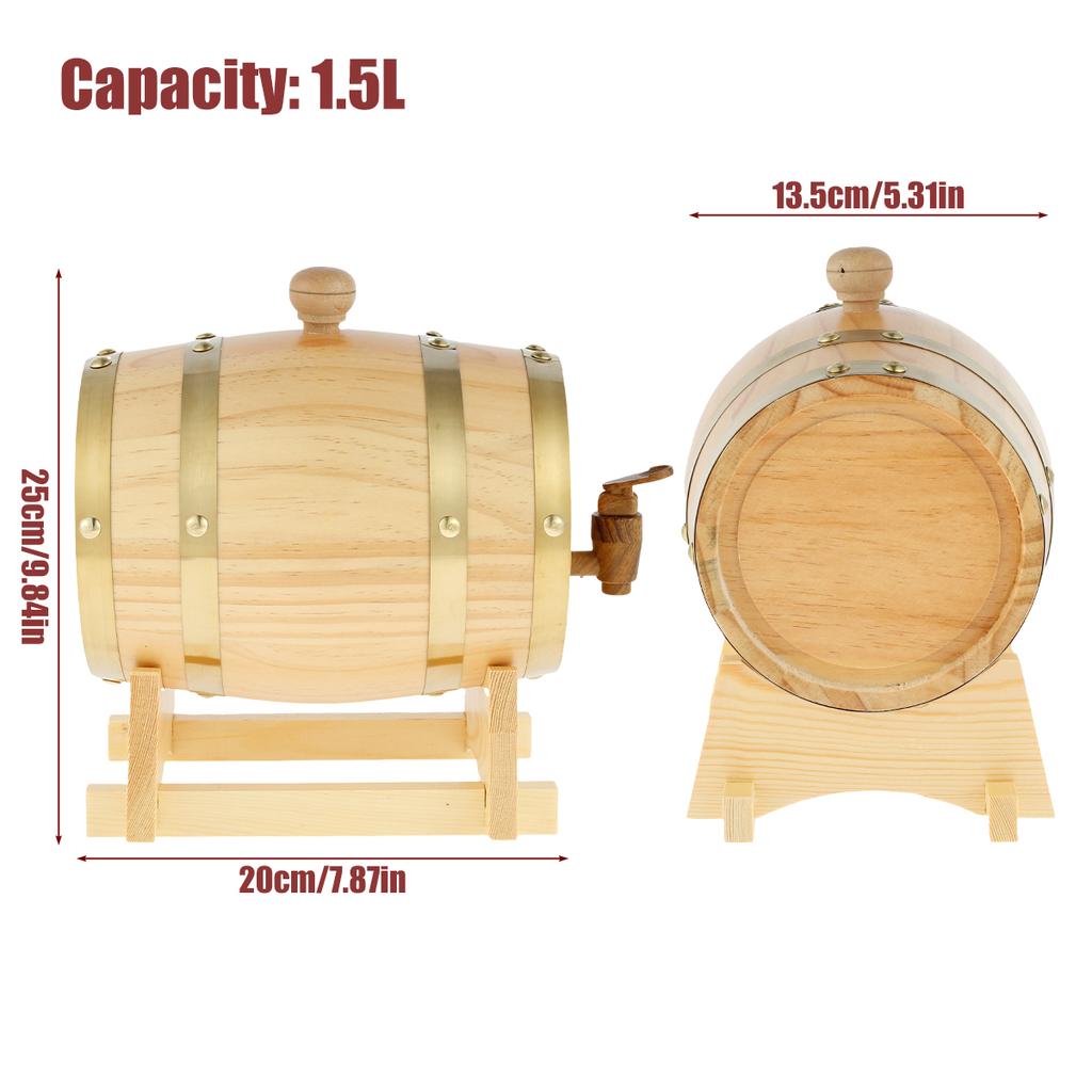 1.5L Vintage Wooden Timber Wine Barrel for Whiskey Rum Port Wood Beer Barrel Sealing Brandy Bucket Dispenser Wine Storage