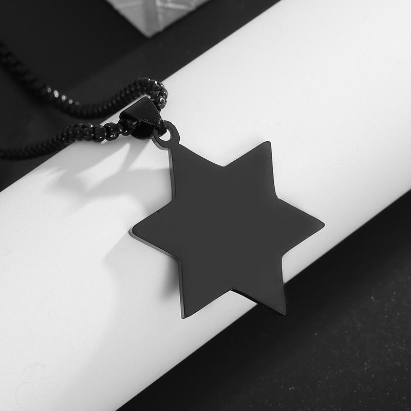 Stainless Steel Classic Geometric Polygonal Black Square Natural Stone Necklace Pendant for Men Fashion Casual Punk Jewelry Gift