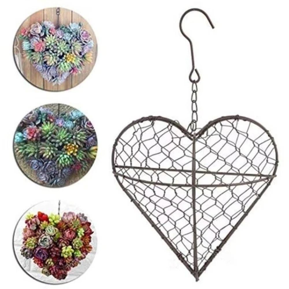 Heart Shape Heart Hanging Planter With Hook Metal Construction Plant Flower Pots Hanging Storage Basket