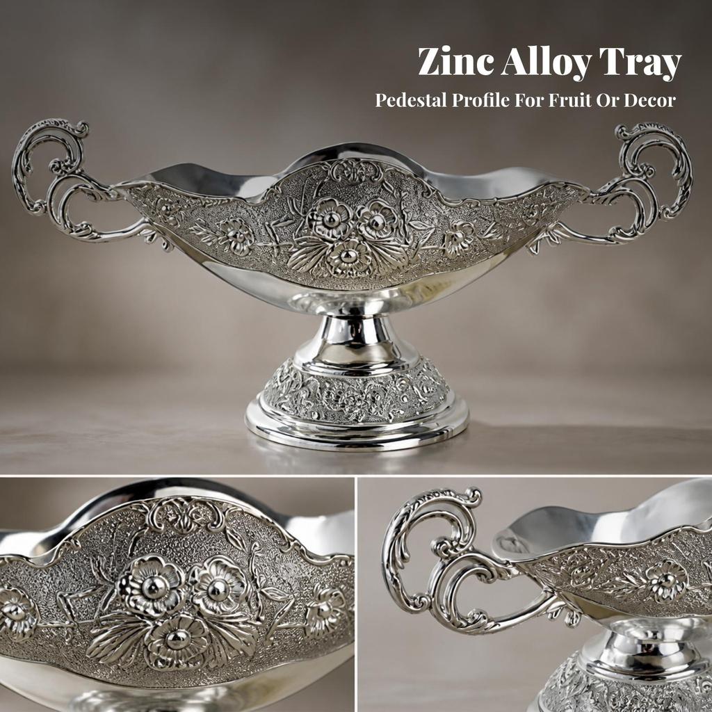 Fruit Bowl with Handles Embossed Pedestal Stylish for Dining Table