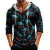 Pullover con cappuccio a maniche a tre quarti, vestibilità larga, stampa di Halloween da uomo