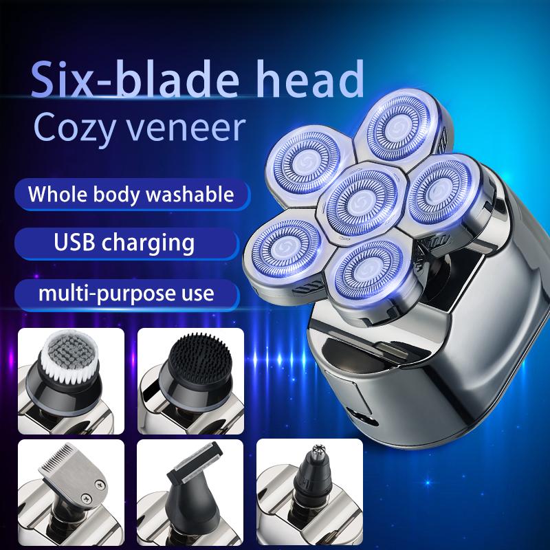 New 6-blade Men's Shaver 6D LCD Digital Display Shaver Six-in-one Multifunctional Shaver