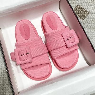 Small Fragrant Style Style Slippers for Outwear 2024 Summer New Fairy Style Square Button Thick Bottom One Line Cool Slippers
