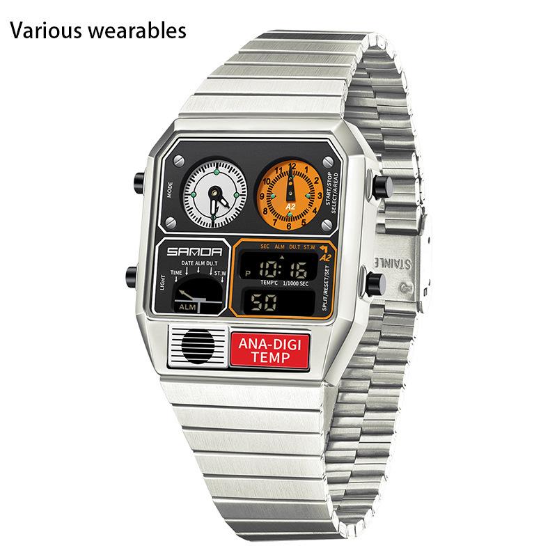 

Електронний годинник Квадратний сталевий ремінець Електронний годинник Термометр Секундомір Багатофункціональний електронний годинник