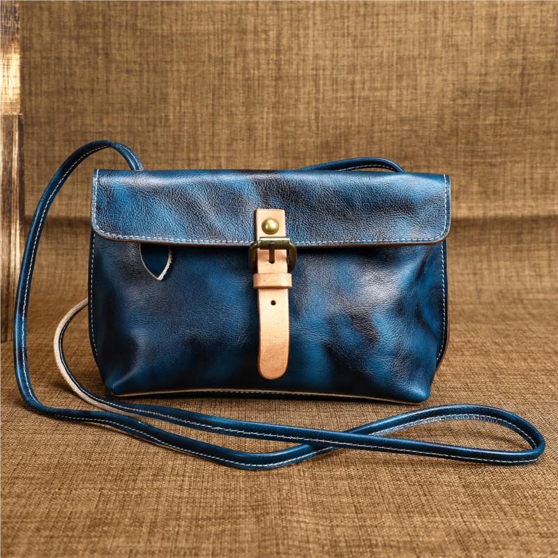 Johnature Echte Leder Damen Tasche Retro Handgemacht Weiches Rindsleder Mini Vielseitig Schulter Crossbody Tasche